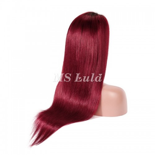 Black Root Ombre Dark Red Color Human Hair Silky Straight Lace Front Wig | Human Hair Wig | Lace Front